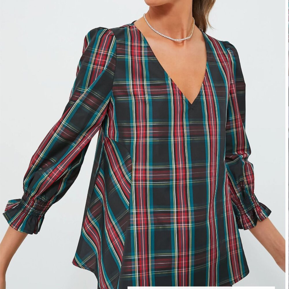 NWT Tuckernuck Highland Plaid Easton Blouse - Black Plaid, M